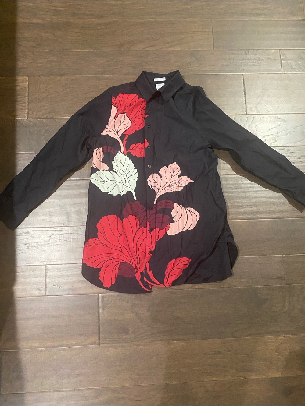 Chico's Black Womens Red Flower Chic Stretch Button-Up Shirt